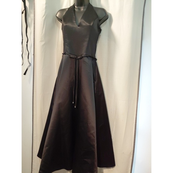 Scott McClintock Dresses & Skirts - Vintage McClintock Gunne Sax Black Satin Midi Halter Dress Y2k Party